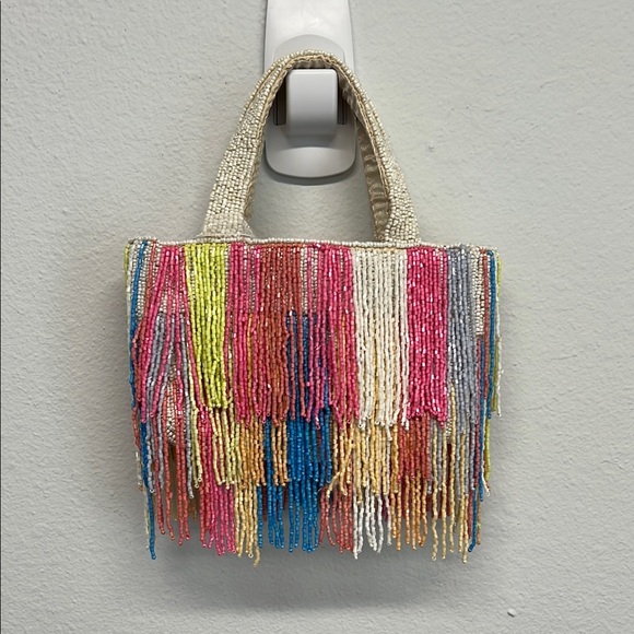 Made in India Handbags - 💙 Beaded Mini Fringe Tote Bag with Crossbody Strap!! 🌈🩷